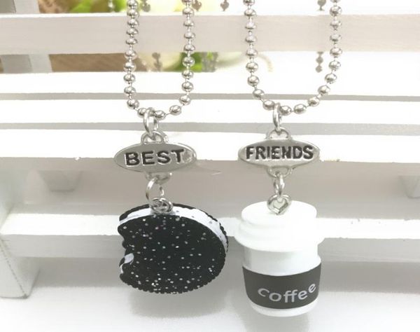 

2pcsset cookie coffee friends pendant bead chain necklace friend bff mini miniature food jewelry p9055802, Silver