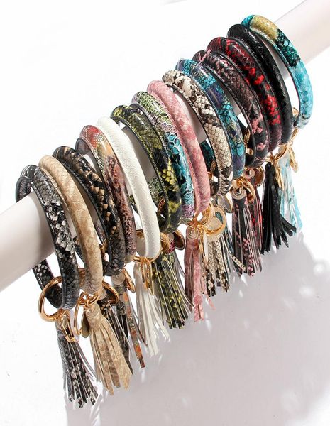 

bracelet of pu leather 12pcslot serpentine mixed bangle keychain key ring bracelet fringed pendant for women men handmade9993263, Black