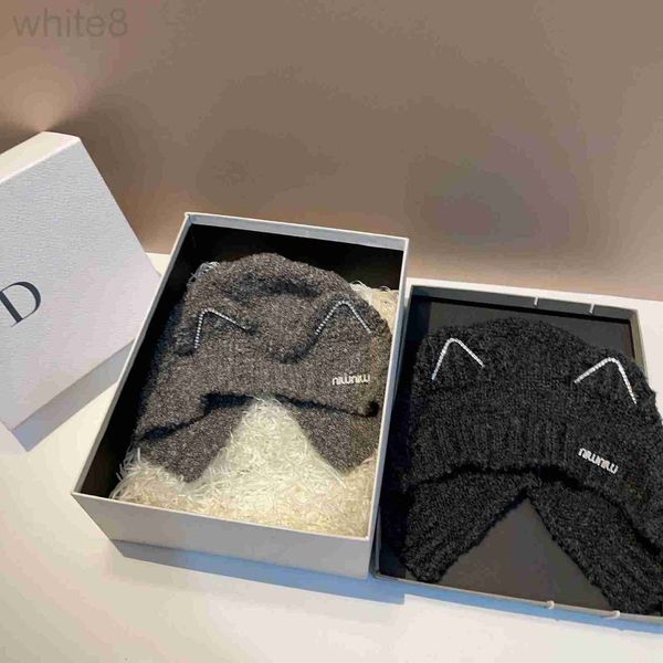 

ball caps designer autumn and winter new cute cat ear towel knitted hat female korean version small fresh fairy wind show face wool tide le7, Blue;gray