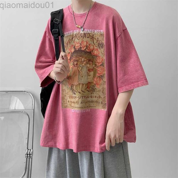 

men's t-shirts korean batik crewneck t shirts plus size loose short sleeved graffiti cartoon tshirts girls print vintage casual streetw, White;black