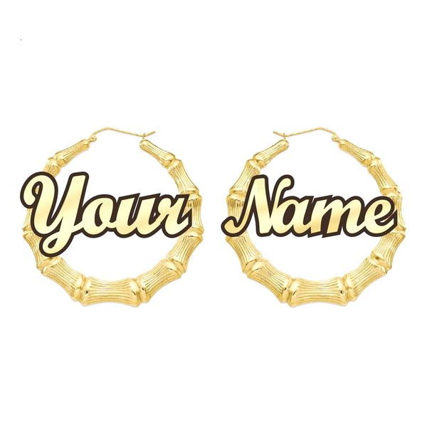 

hoop huggie customizable name earrings bamboo stylish custom hoop earrings words statement earrings c3 230706, Golden;silver