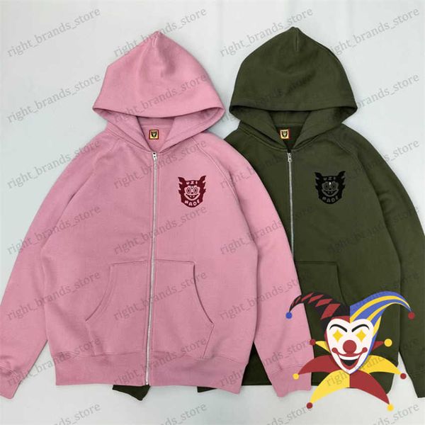 

men's hoodies sweatshirts cardigan human made cartoon bat inlaid with diamond vintage hoodie men women pink oversized pullover hooded t, Black