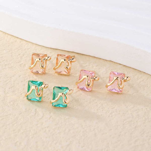 

simple square stud earring cute jewelry womens new small square zircon 18k gold plated for women girls real bling cz cubic zirconia piercing, Golden;silver