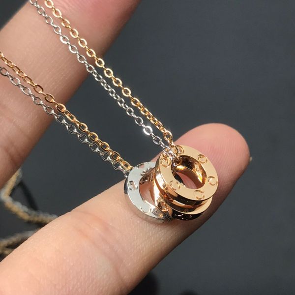 

designer women's necklace round three ring pendant classic choker circle steel jewelry gift more, Silver
