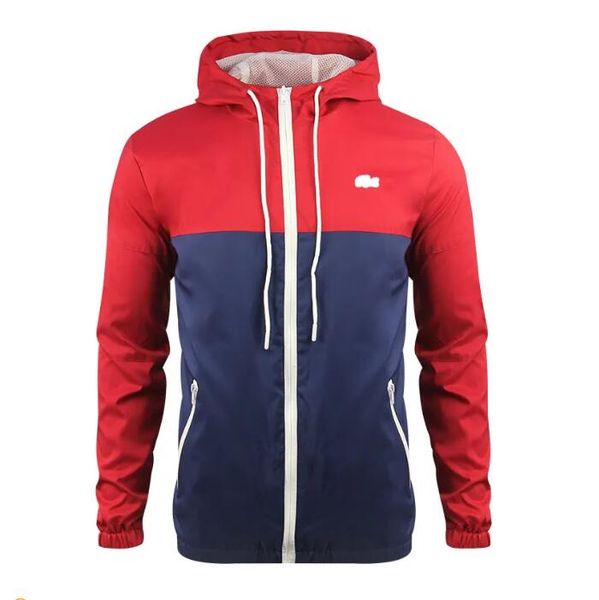 

designer embroidered badges men's mesh jackets spring autumn fashion casual sports color block hooded jacket camouflage hoodie top, Black;brown