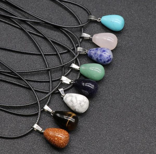 

natural stone waterdrop ball shape pendant necklace teardrop quartz healing crystal rope chain collar for women fashion jewelry1506773, Silver