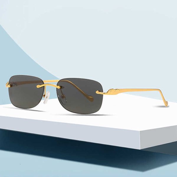 

fashion carti sunglasses leopard head rimless sunglasses men and women fashion versatile personality oval glasses with original box, White;black