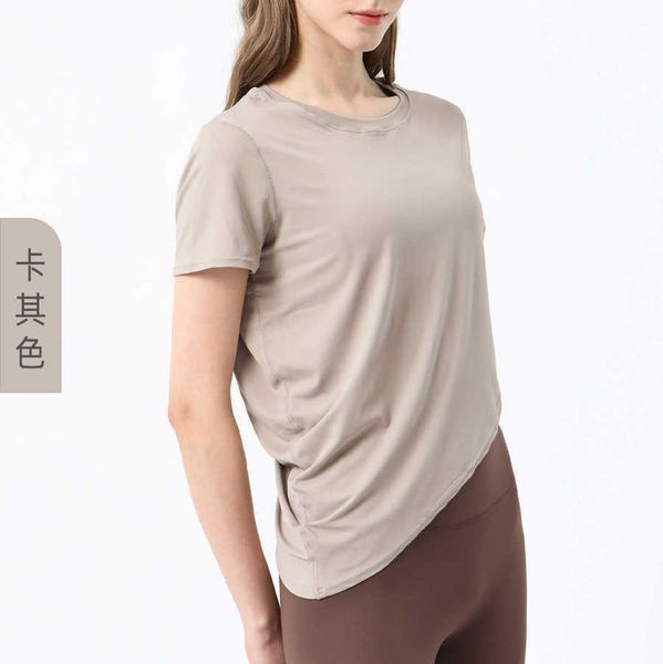 

designer lulus women t shirt original springsummer yoga tshirt womens fast drying high elastic fitness loose irregular short sleeve sportswe, White