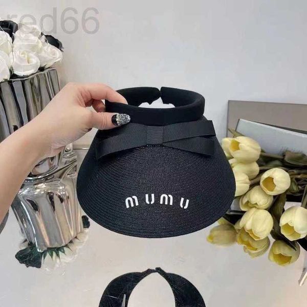 

ball caps designer miu women's empty hat designer beanie cap sun protection uv bowknot large brim straw hats ybuu, Blue;gray