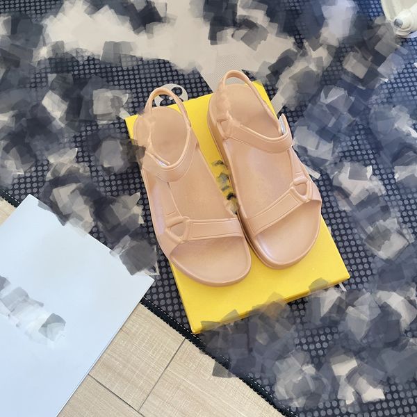 

italy designer jelly sandals for women lady f rubber sandal slides neon hook and loop slingbacks waterproof flat beach pool slippers luxury, Black