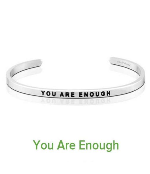 

silver you are enough cuff mantra bracelet bangle stainless steel engraved positive inspirational quote bangle for girls3005743, Black