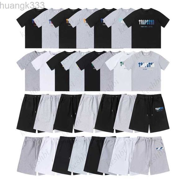 

trapstar mens t shirt pants 2 piece sets designer rainbow towel embroidery decoding tshirts men's black white round neck t-shirt, White;black