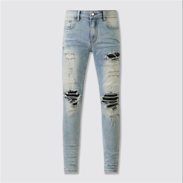 

2023 designer mens jean man ripped skinny cowboy pant jeans rock revival trousers straight slim elastic denim fit moto biker pants trendy st, Blue
