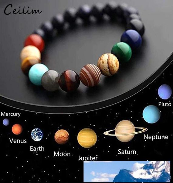 

galaxy eight planets beaded bracelet men natural stone universe solar system yoga chakra bracelets for men women jewelry 20194806652, Black