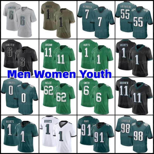 

1 jalen hurts 0 d'andre swift football jersey aj brown devonta smith brian dawkins jason kelce haason reddick michael vick nolan smith, Black;red