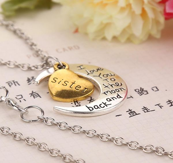 

2018 father039s day lovers jewelry silver gold family members i love you to the moon and back heart pendant necklace family gif6762225