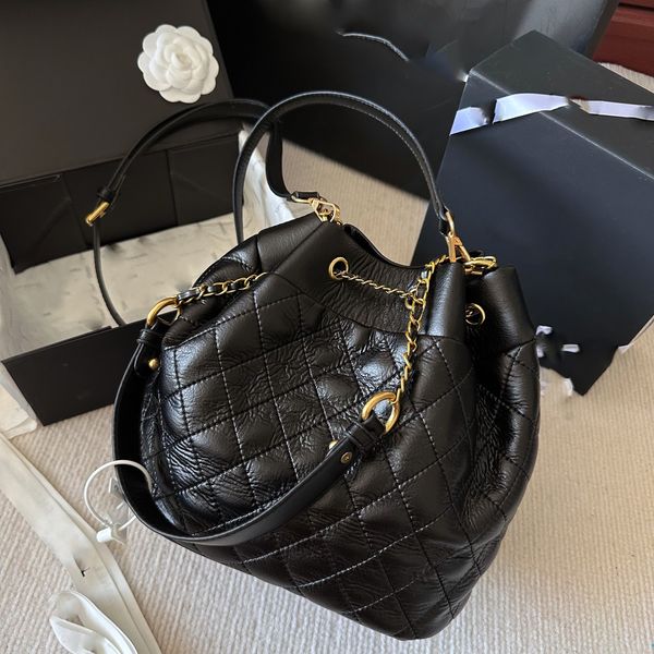 

designer bucket bag shoulder bag designer woman vintage chains handbags crossbody designer handbag genuine leather diamond patterned 25cm