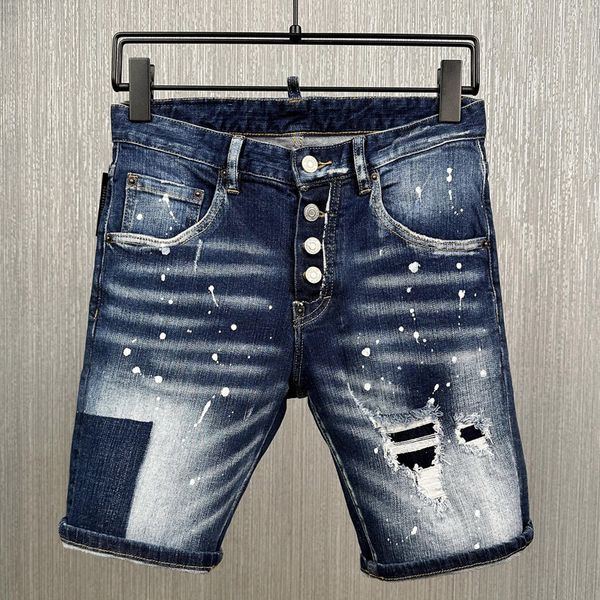 

whisker painted wash pre-damaged denim shorts man, Blue