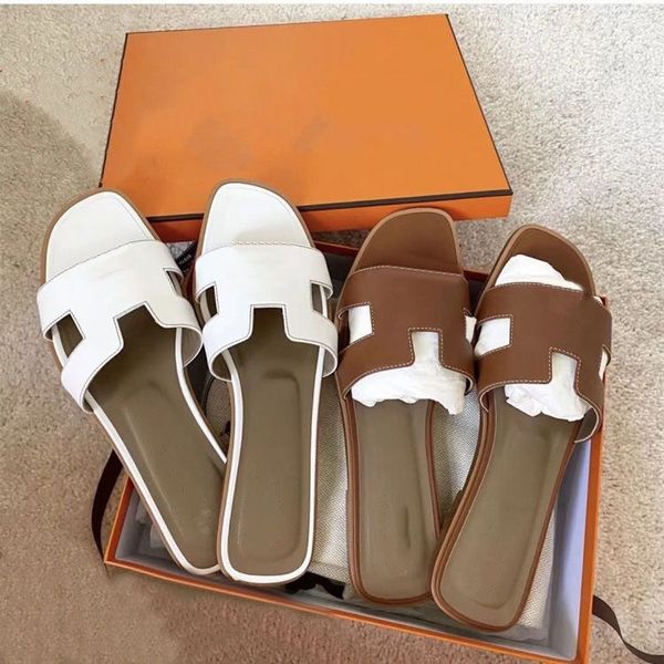 

designer sandals ladies slippers summer flat leather shoes fashion beach women luxury slippers letter drag size 35-42, Black