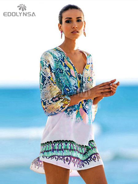 

women's swimwear arrivals beach caftan swimsuit cover up print chiffon pareo women robe plage swimwear dress sarong beach tunic #q152 2, White;black
