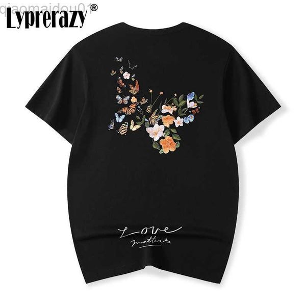 

men's t-shirts lyprerazy summer chinese style butterfly embroidery short-sleeved men t-shirt cotton loose tees l230707, White;black