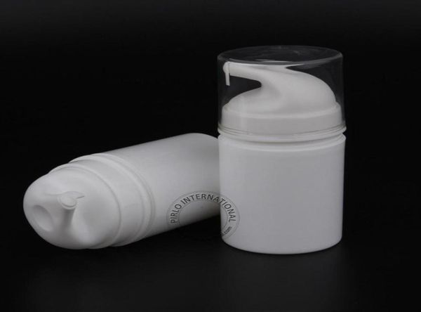 

shippimg 30pcs white pstic 50ml airless pump lotion elmusion bottle small 50g women cosmetic pot cream containers27194548465