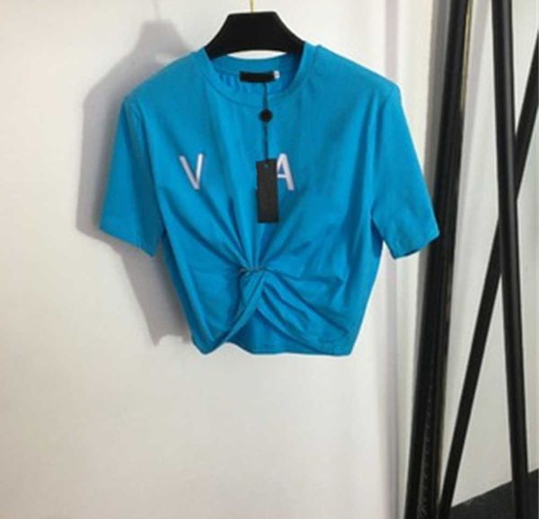 

summer designers fashion t-shirt womens round neck short-sleeved blue tshirt white letter print lightweight comfortable designer clothes wo