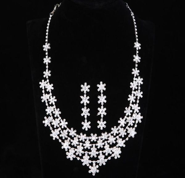 

wedding set bridal necklace earring jewelry set bridal accessories simple and elegant crystal clavicle beauty necklace for woman9961826, Silver