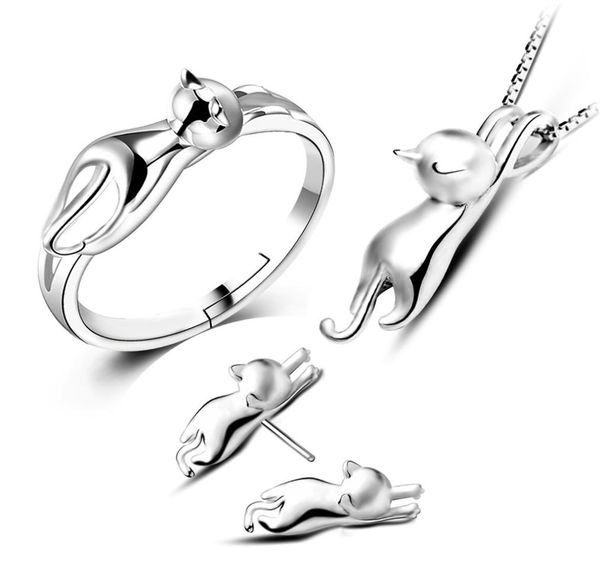 

omhxzj whole personality band rings fashion ol woman girl party wedding gift silver cute cat open 925 sterling silver ring rn29730613