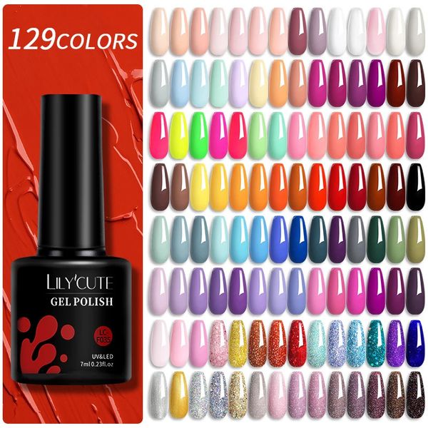 

nail polish lilycute 129 colors 7ml nail gel polish nail supplies vernis semi permanent nail art manicure soak off led uv gel nail varnishes