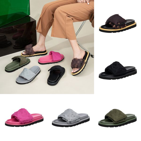 

luxury slippers sandals women pool pillow comfort embossed old flowers mules sliders ladies womens designer slides mules flats fuchsia hook&, Black