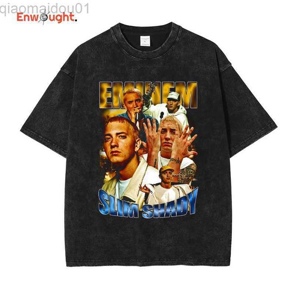 

men's t-shirts rapper eminem t shirt hip hop vintage washed tees streetwear oversized t-shirt harajuku retro short sleeve sweatshirts, White;black