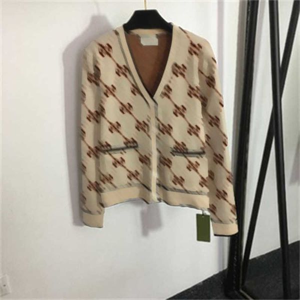 

elegant women jackets fashion cardigan knitwear old flower letters single-breasted v-neck long-sleeved knitted jacket designer womens autumn, White