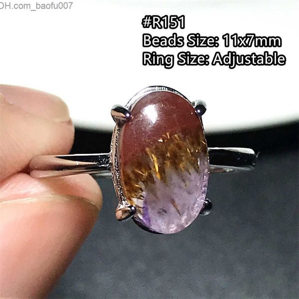 

solitaire ring solitaire ring natural auralite 23 quartz jewelry for women men cacoxenite red purple crystal silver rutilated beads adjustab, Golden;silver