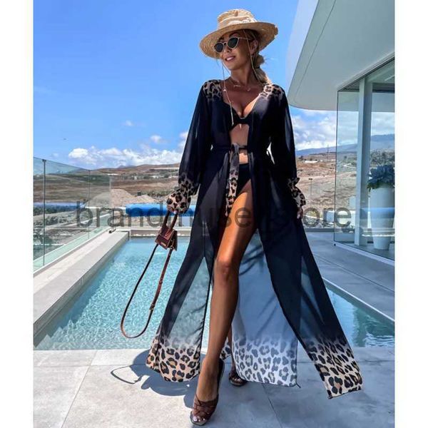 

casual dresses 2023 swimsuit cover up kaftan tunic dress print chiffon pareo kimono summer women beachwear beach cover-up cardigan outfits j, Black;gray