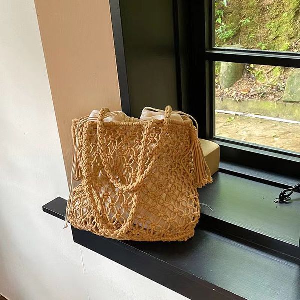 

shoulder bags woven shoulder leisure vacation beach bag shopping tote hollow mesh pocket large capacity beach bag