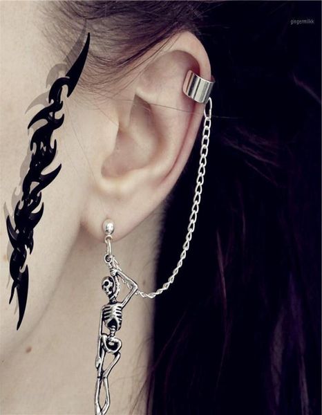 

gothic punk weird silver color emo skull chain drop earrings for men women cool egirl street statement halloween jewelry 202012970444