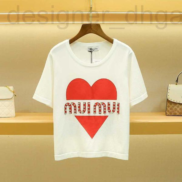 

women's t-shirt designer loose bottomed knit shirt 2023 summer new women's round neck short sleeved printed diamond for women q673, White