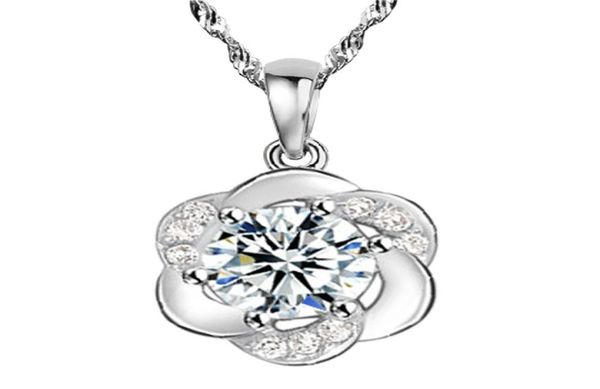 

romantic simple crystal clear cute round flower pendant necklace 925 sterling silver jewelry8489446