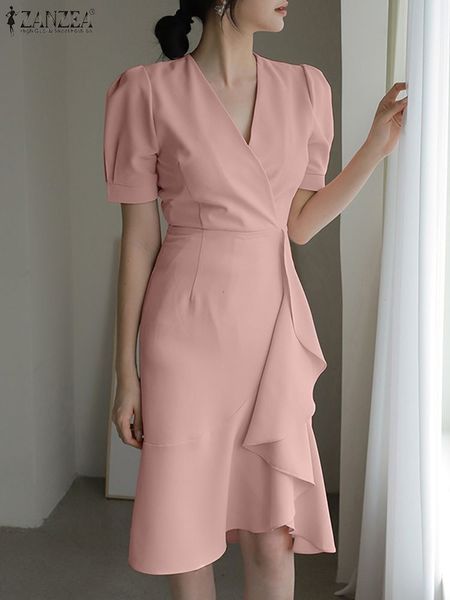 

urban dresses zanzea y2k fashion summer dress elegant office ol vestido women short sleeve v-neck irregular hem sundress slim party dress 23, White;black