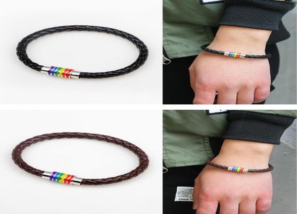 

2018 fashion rainbow gay pride braided leather bracelet bangles with copper magnetic clasp amazon 4272044, Golden;silver
