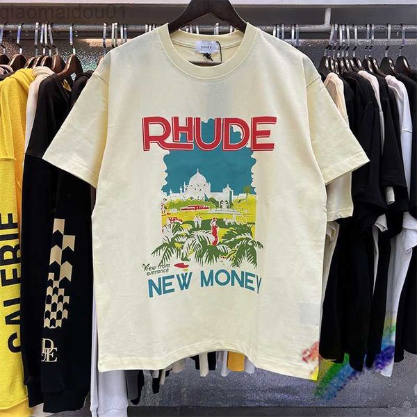 

men's t-shirts 23ss letters print castle coconut tree t-shirt women men oversized t shirt tees l230707, White;black