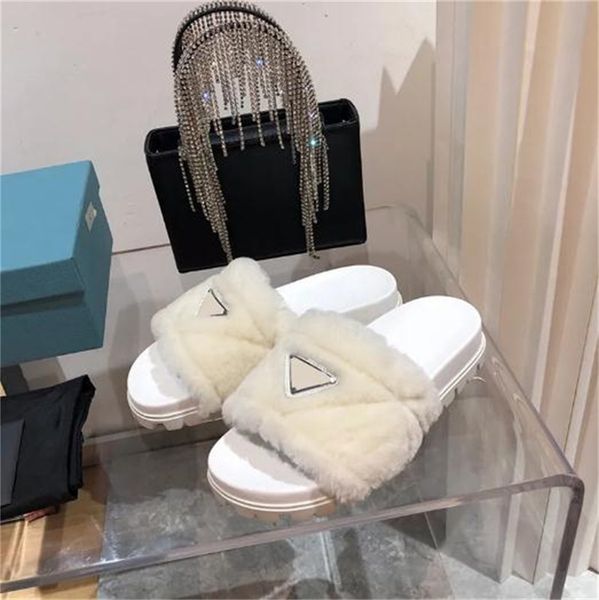 

designer woman slippers fashion warm 100% wool cotton inverted triangle black white shoes indoor outdoor womens slipper size 35-40