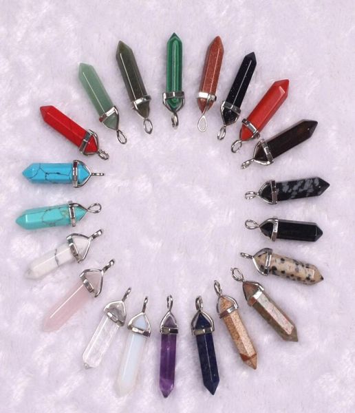 

natural stone pendant mixed gems stones amethyst crystal pointed reiki chakra necklaces earrings pendants beads fashion women jewe4301711, Silver