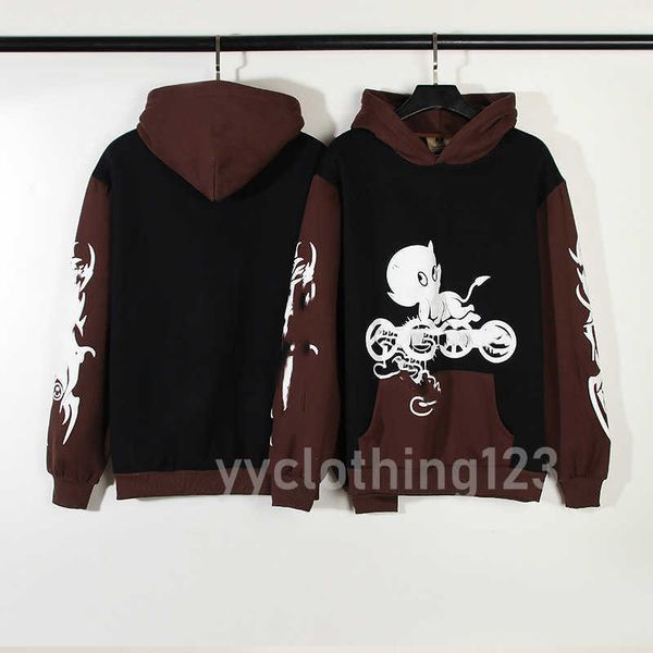 

man and woman couples american high street hip hop smiley foam printed kirin arm hoodie loose coat trend kaneyees designer personality 23ss, Black