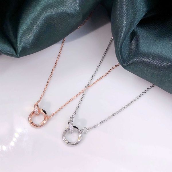 

selling mobius double ring necklace with diamond inlaid niche design collarbone chain pinduo, Silver