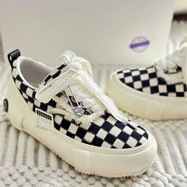 

vanness wu's same xvessel chessboard pixel plaid canvas shoes with high soles for men and women's casual sneakers, Black