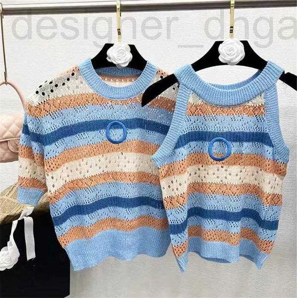 

women's knits & tees designer designer striped outer wear knitted short sleeve vest women's summer hollow out blue c417 8ep3, White