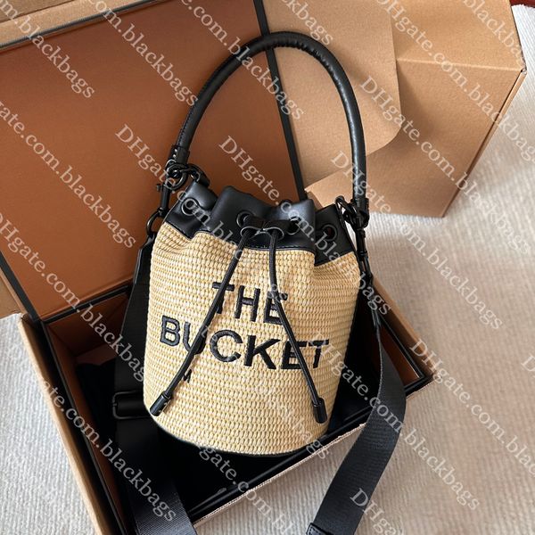 

designer straw bucket bag fashion shoulder bag women woven tote bag totes handbag embroidered letter