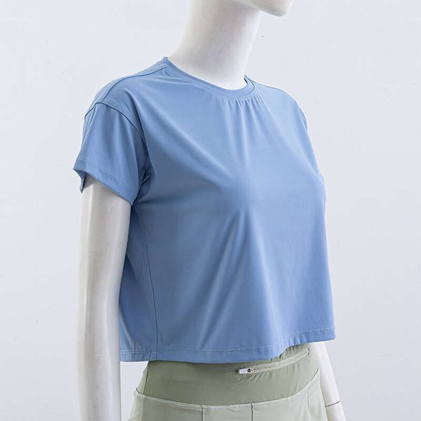 

lulu short sleeves crop naked navel short yoga cover up short sleeved women's quick drying loose fitting t-shirt training running sport